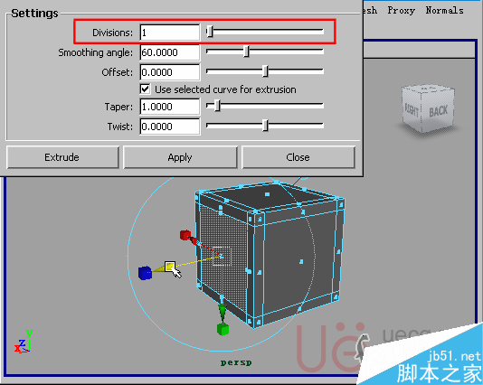 MAYA Polygons建模Edit Mesh命令集详解解释 脚本之家 MAYA建模教程2-extrude-faces-divisions.gif