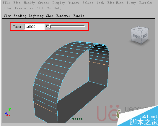 MAYA Polygons建模Edit Mesh命令集详解解释 脚本之家 MAYA建模教程18-Bridge-Taper.gif