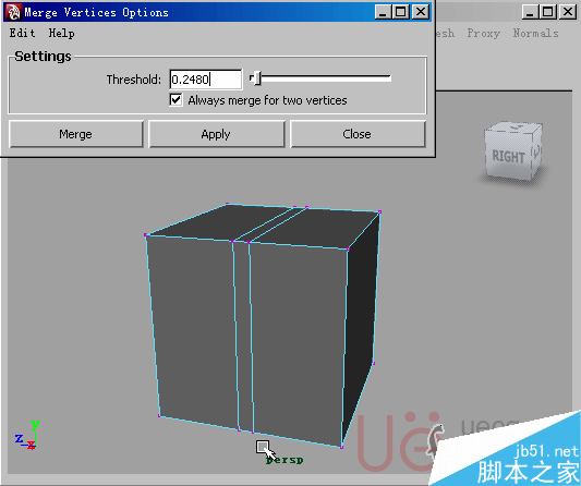 MAYA Polygons建模Edit Mesh命令集详解解释 脚本之家 MAYA建模教程44-merge-vertices.gif