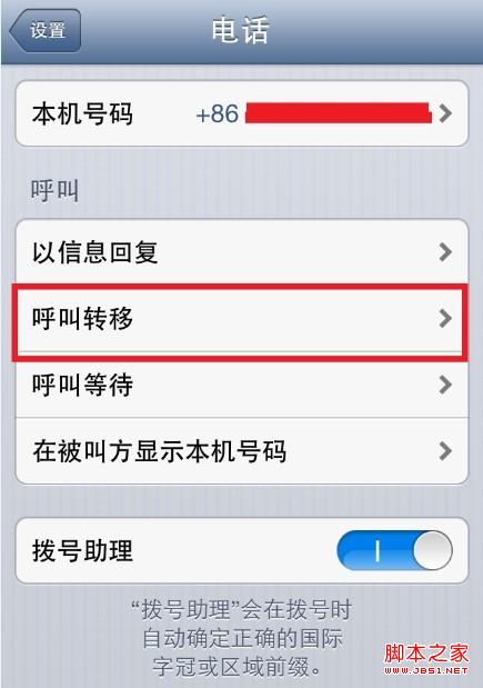 进入iPhone呼叫转移设置
