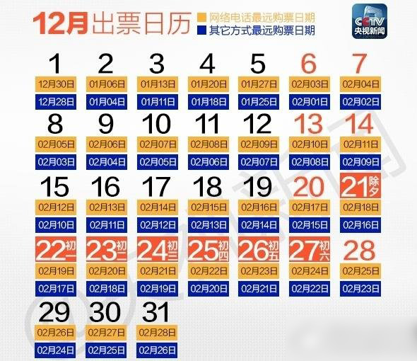 2015抢票日历 2015春运抢票时间表1