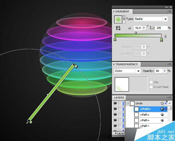 AI制作标志设计用的彩色切片球 脚本之家 AI实例教程13d