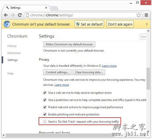 开启Chrome浏览器Do Not Track功能