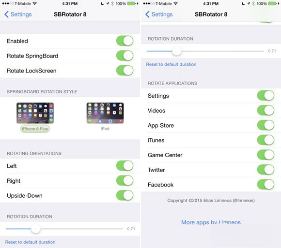 一款支持任意iOS8设备使用横屏模式的插件