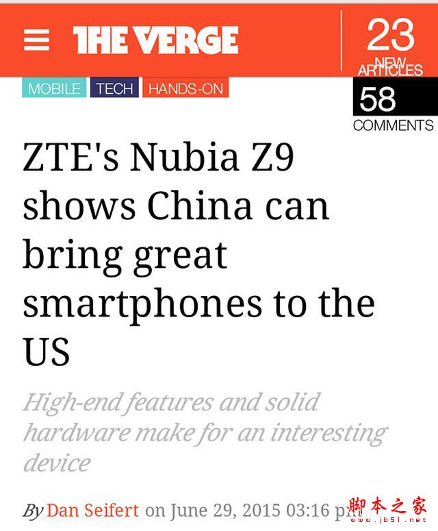 全球最顶尖科技媒体盛赞：努比亚将把伟大的中国手机带到美国