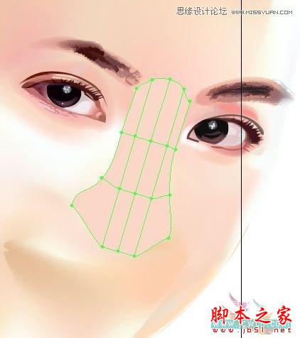 Illustrator网格工具绘制写实美女教程,脚本之家