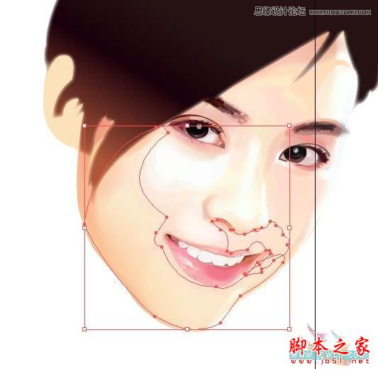 Illustrator网格工具绘制写实美女教程,脚本之家