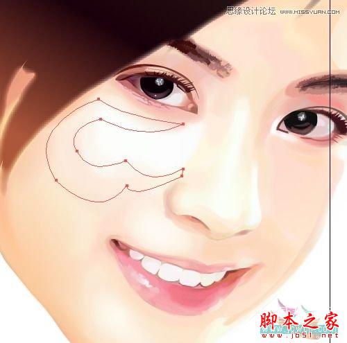 Illustrator网格工具绘制写实美女教程,脚本之家