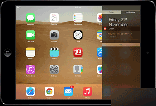 iPad专属插件Centrum：通知中心侧边显示效果