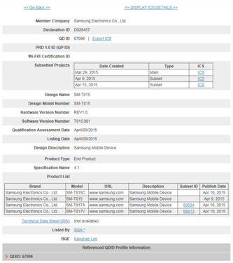 或5月初发布 三星Tab S2通过蓝牙认证 