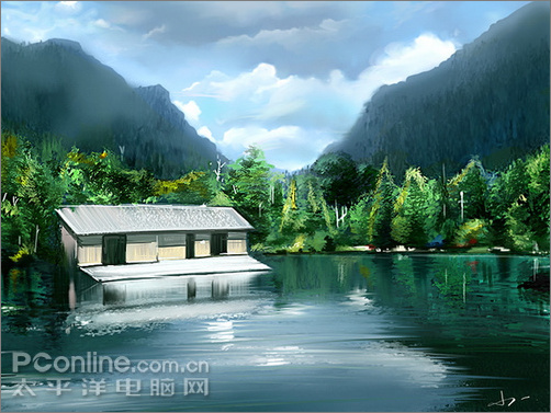 Painter手绘油画风格世外桃源插画