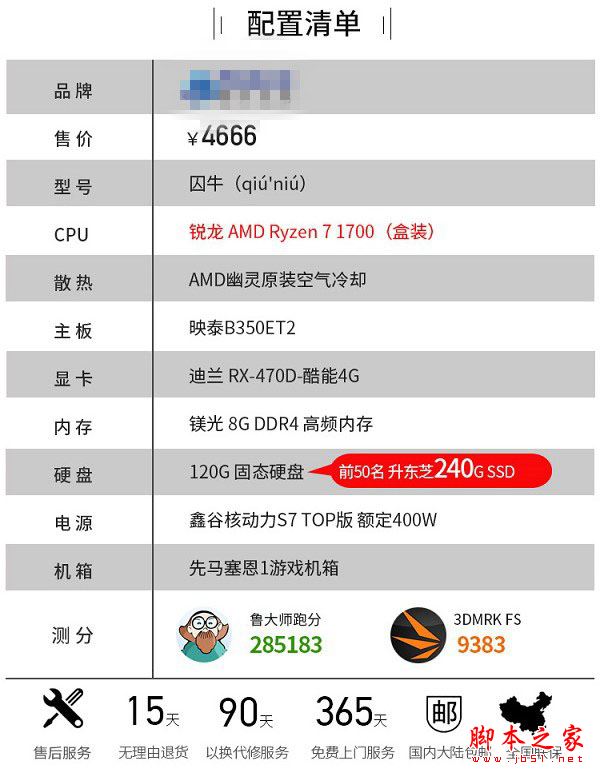 4666元AMD R7-1700/RX470D网购主机电脑配置清单推荐及点评