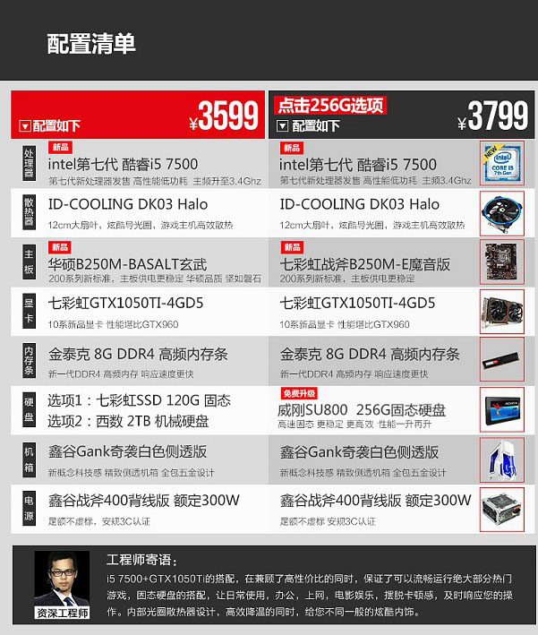 热销25万台 3599元网购i5-7500/GTX1050Ti主机配置点评