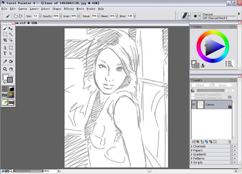 painter Charcoal（炭笔）绘制气质女孩 脚本之家 painter教程